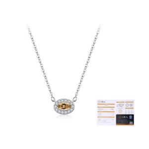 925 Sterling Silver Oval Champagne Moissanite Halo Pendant Necklace 110300025
