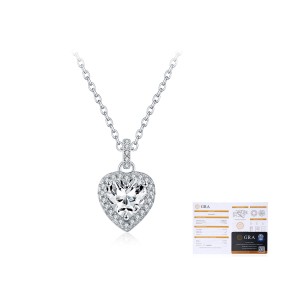 925 Sterling Silver 1Ct Heart Halo Moissanite Pendant Necklace 110300026 925 Sterling Silver 1Ct Heart Halo Moissanite Pendant Necklace 110300026