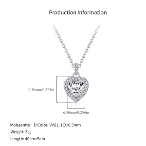 925 Sterling Silver 1Ct Heart Halo Moissanite Pendant Necklace 110300026 925 Sterling Silver 1Ct Heart Halo Moissanite Pendant Necklace 110300026