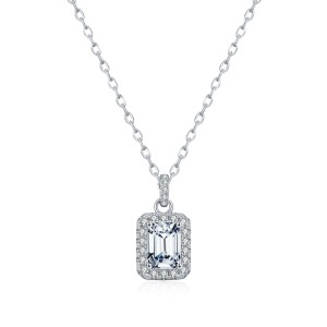 925 Sterling Silver 1Ct Emerald Cut Moissanite Pendant Necklace 110300027