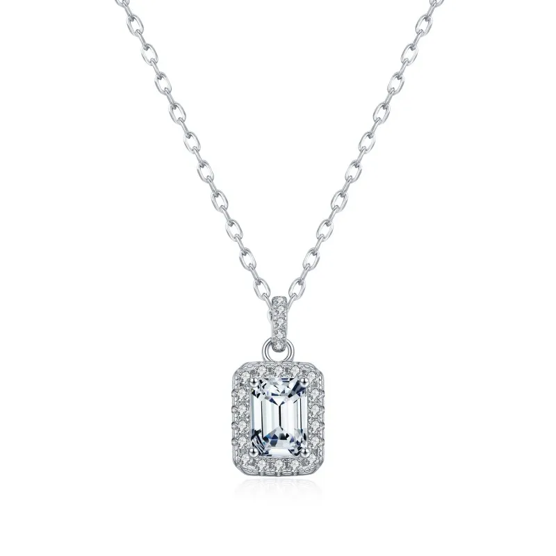 925 Sterling Silver 1Ct Emerald Cut Moissanite Pendant Necklace 110300027