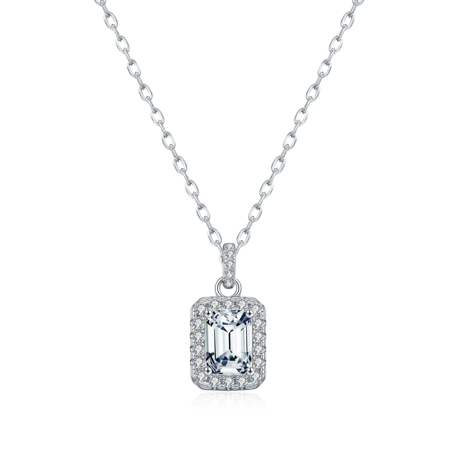925 Sterling Silver 1Ct Emerald Cut Moissanite Pendant Necklace 110300027