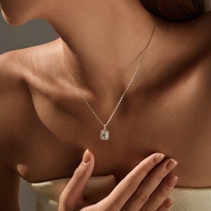 925 Sterling Silver 1Ct Emerald Cut Moissanite Pendant Necklace 110300027