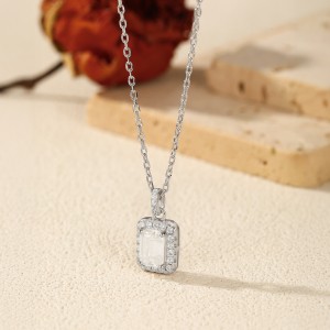 925 Sterling Silver 1Ct Emerald Cut Moissanite Pendant Necklace 110300027