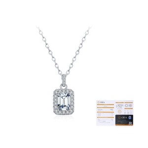 925 Sterling Silver 1Ct Emerald Cut Moissanite Pendant Necklace 110300027