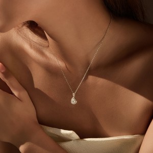 925 Sterling Silver Pear Shape Halo Moissanite Necklace 110300028