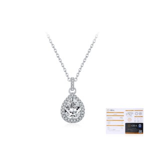 925 Sterling Silver Pear Shape Halo Moissanite Necklace 110300028