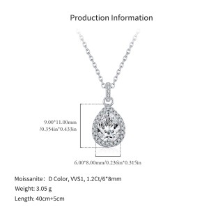 925 Sterling Silver Pear Shape Halo Moissanite Necklace 110300028