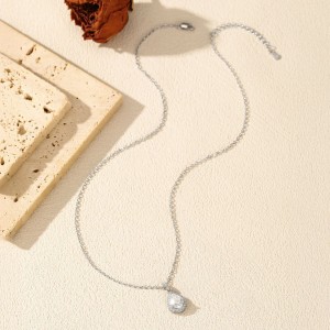 925 Sterling Silver Pear Shape Halo Moissanite Necklace 110300028