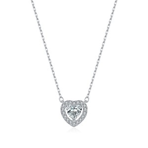 925 Sterling Silver Heart Halo Moissanite Pendant Necklace 110300029 925 Sterling Silver Heart Halo Moissanite Pendant Necklace 110300029