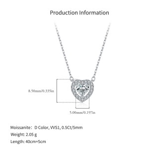 925 Sterling Silver Heart Halo Moissanite Pendant Necklace 110300029 925 Sterling Silver Heart Halo Moissanite Pendant Necklace 110300029