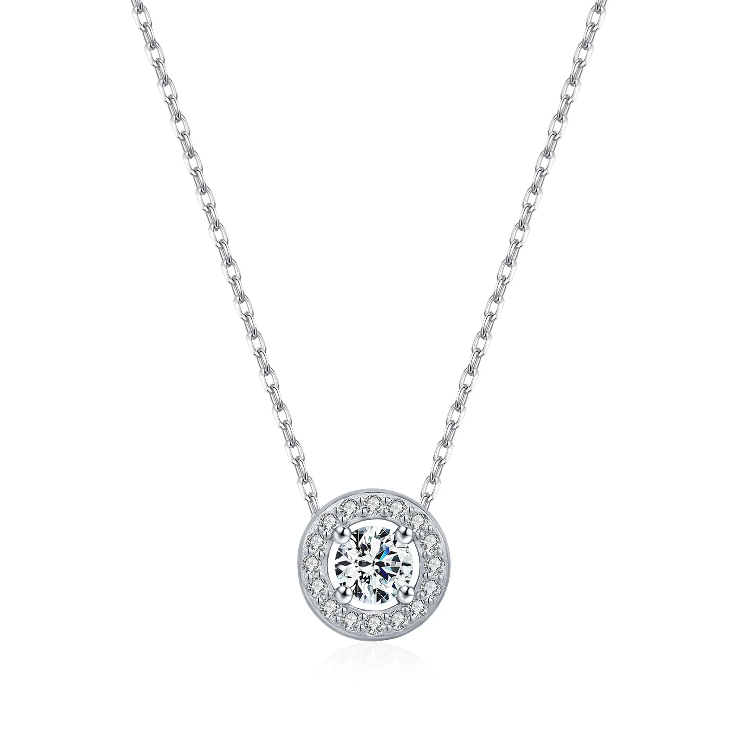925 Sterling Silver Round Halo Pave Moissanite Necklace 110300030