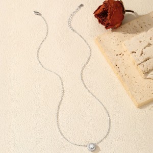 925 Sterling Silver Round Halo Pave Moissanite Necklace 110300030