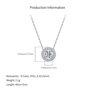 925 Sterling Silver Round Halo Pave Moissanite Necklace 110300030