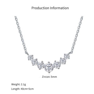 925 Sterling Silver Seven Moissanite/Zircon Smile Curve Necklace 110300032