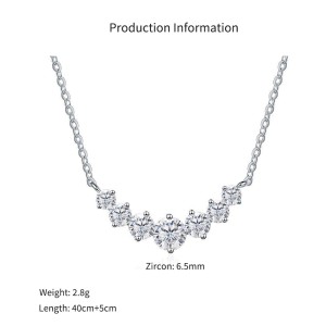 925 Sterling Silver Seven Moissanite/Zircon Smile Curve Necklace 110300032