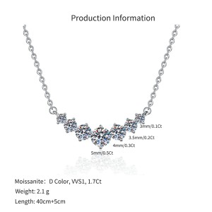 925 Sterling Silver Seven Moissanite/Zircon Smile Curve Necklace 110300032