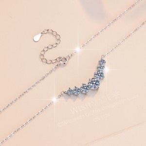 925 Sterling Silver Seven Moissanite/Zircon Smile Curve Necklace 110300032