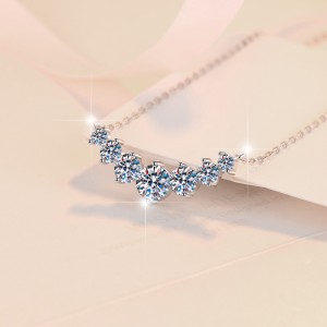 925 Sterling Silver Seven Moissanite/Zircon Smile Curve Necklace 110300032