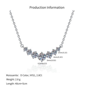 925 Sterling Silver Seven Moissanite/Zircon Smile Curve Necklace 110300032