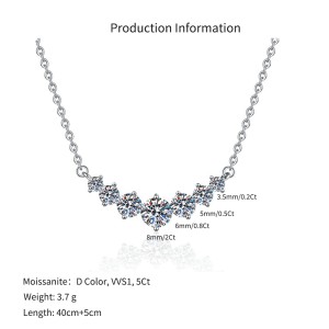 925 Sterling Silver Seven Moissanite/Zircon Smile Curve Necklace 110300032