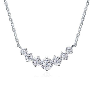 925 Sterling Silver Seven Moissanite/Zircon Smile Curve Necklace 110300032