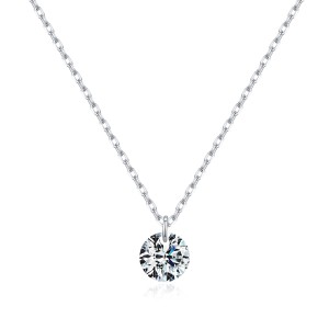 925 Sterling Silver Round Moissanite Solitaire Necklace 110300034