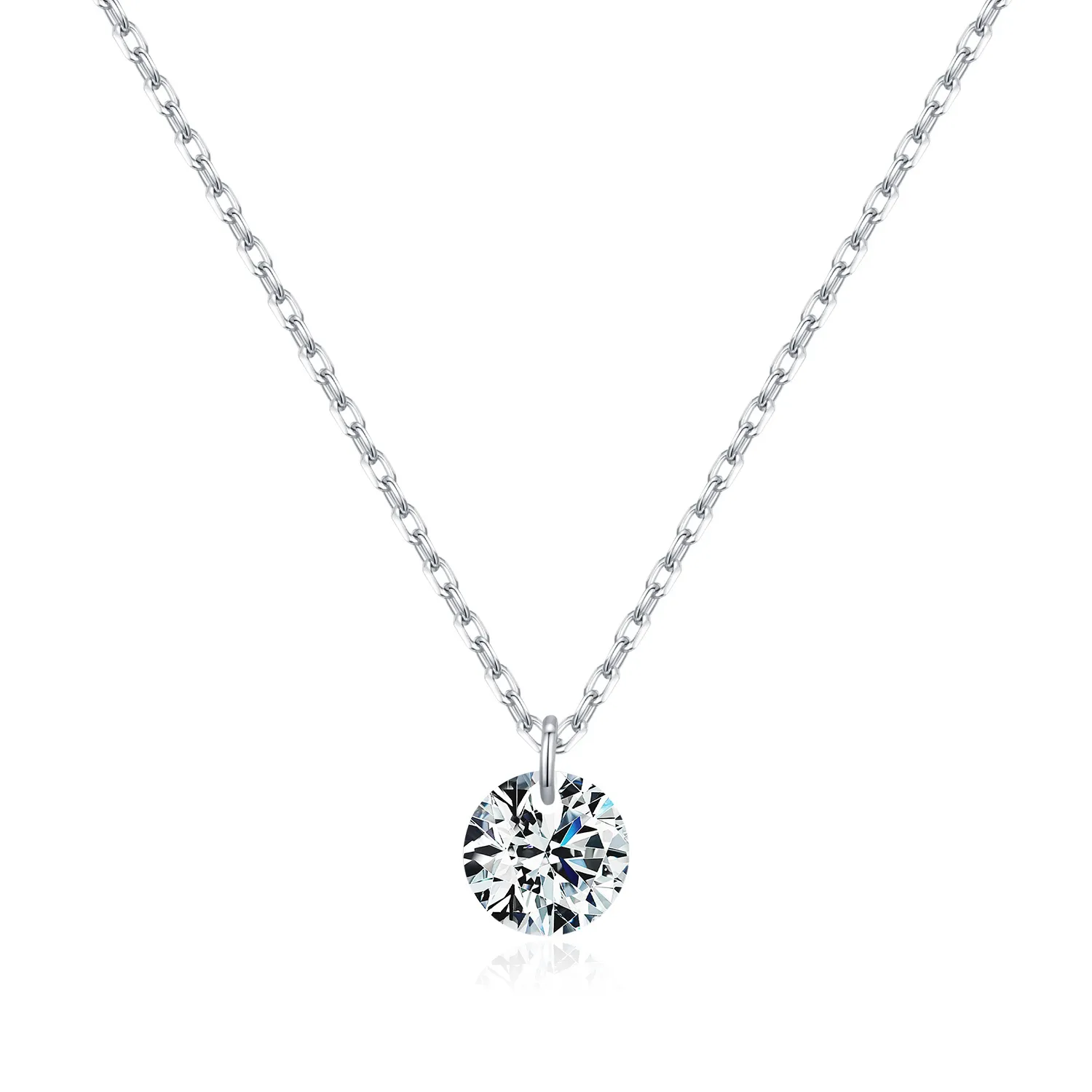 925 Sterling Silver Round Moissanite Solitaire Necklace 110300034