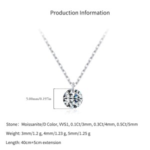 925 Sterling Silver Round Moissanite Solitaire Necklace 110300034