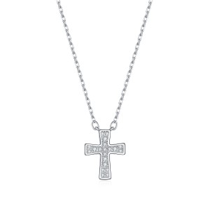 925 Sterling Silver Pave Moissanite Cross Pendant Necklace