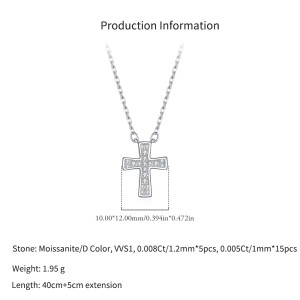 925 Sterling Silver Pave Moissanite Cross Pendant Necklace