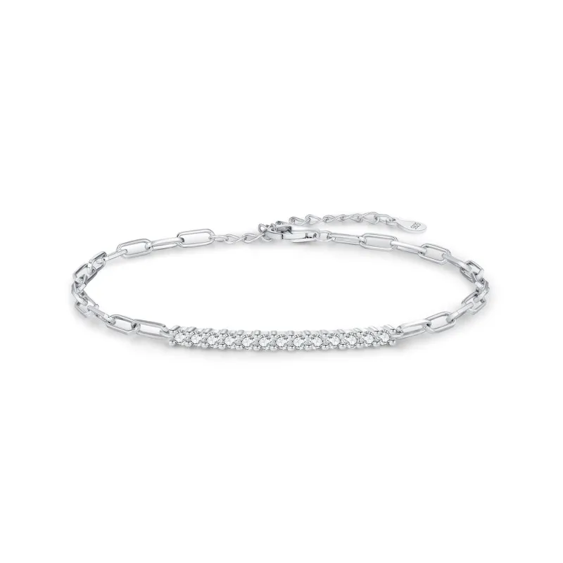 925 Sterling Silver Moissanite Linked Chain Bracelet 110400004