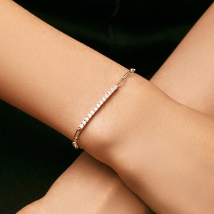 925 Sterling Silver Moissanite Linked Chain Bracelet 110400004