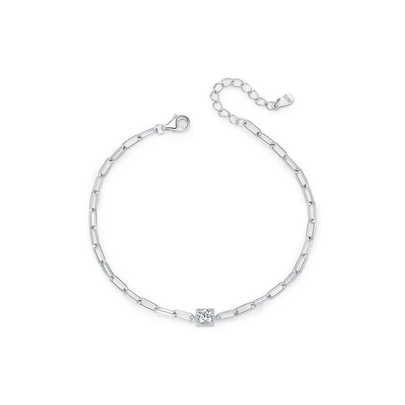 925 Sterling Silver Moissanite Linked Chain Bracelet 110400005