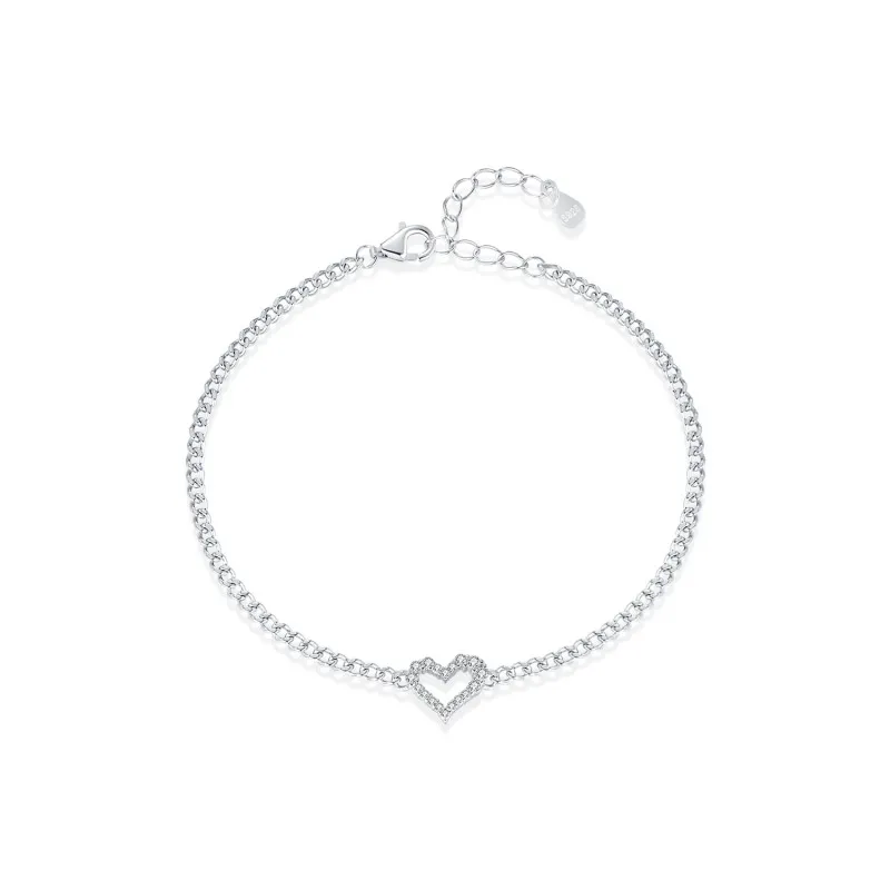 925 Sterling Silver Moissanite Heart Bracelet 110400006