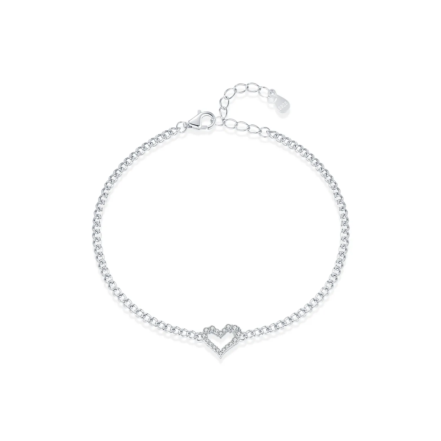 925 Sterling Silver Moissanite Heart Bracelet 110400006
