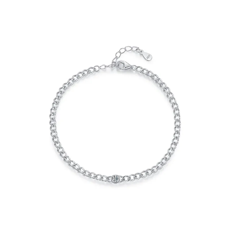 925 Sterling Silver Minimalist Moissanite Chain Bracelet 110400012