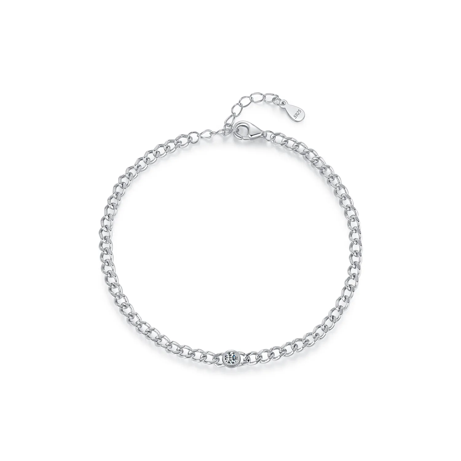 925 Sterling Silver Minimalist Moissanite Chain Bracelet 110400012