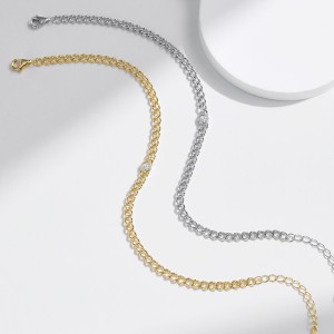 925 Sterling Silver Minimalist Moissanite Chain Bracelet 110400012