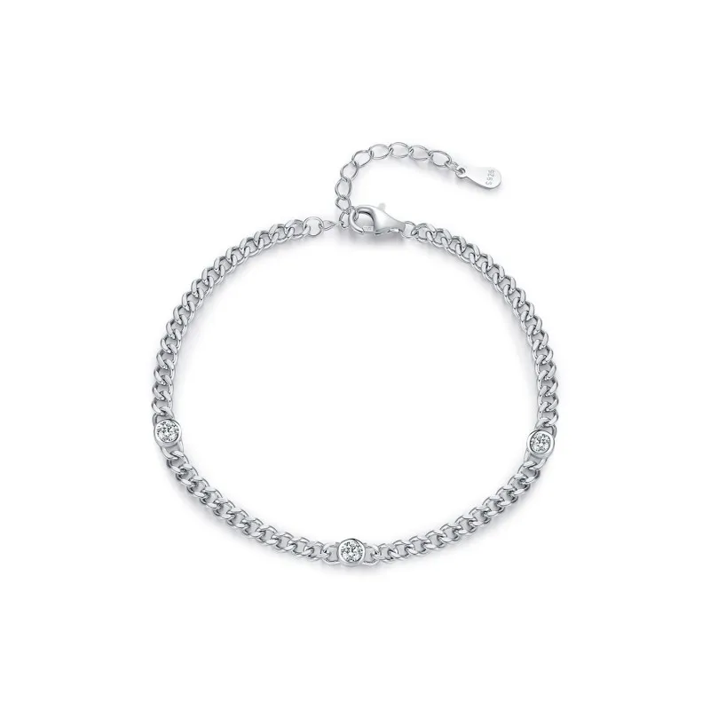 925 Sterling Silver Moissanite Chain Bracelet 110400013
