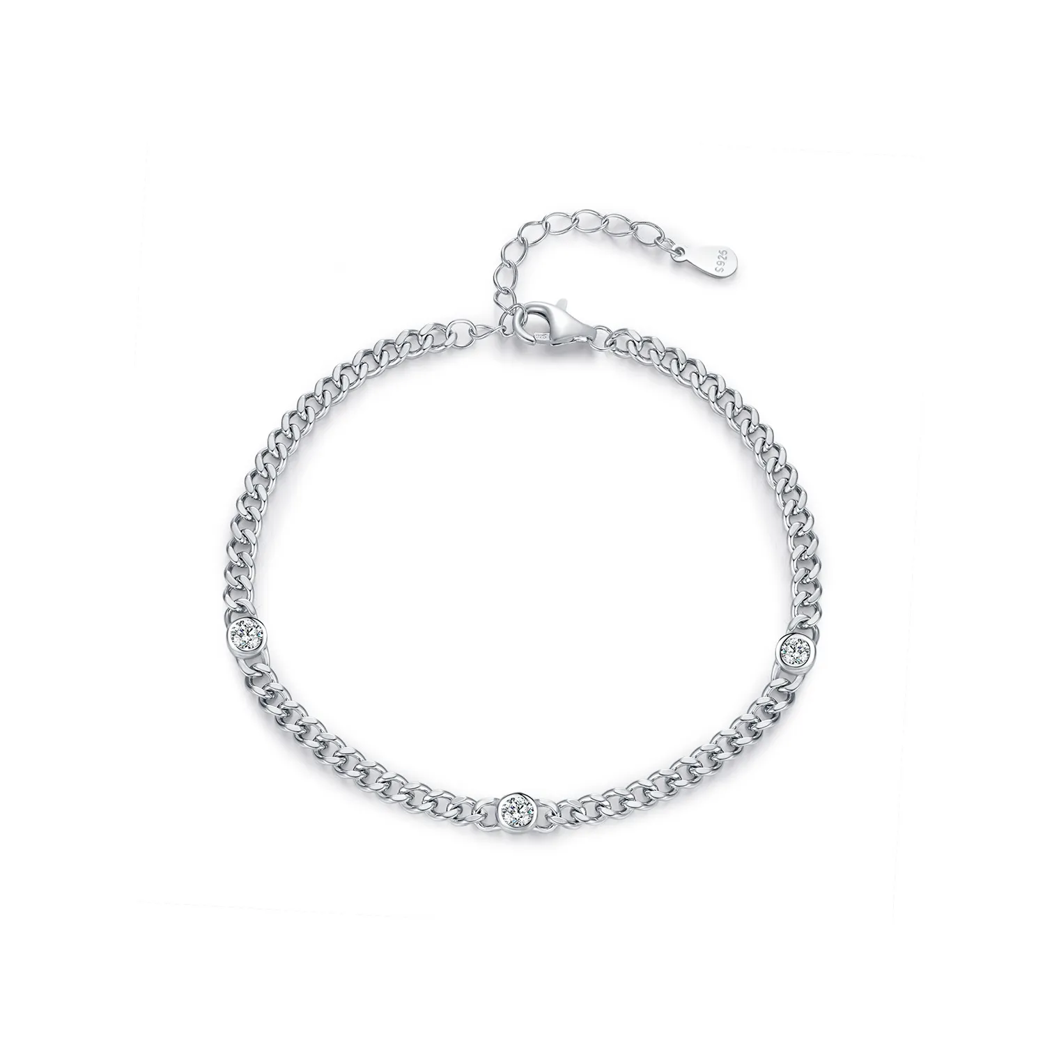 925 Sterling Silver Moissanite Chain Bracelet 110400013