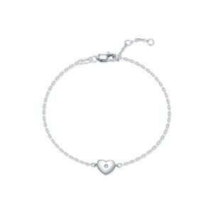 925 Sterling Silver Minimalist Puffed Heart Moissanite Chain Bracelet 110400015