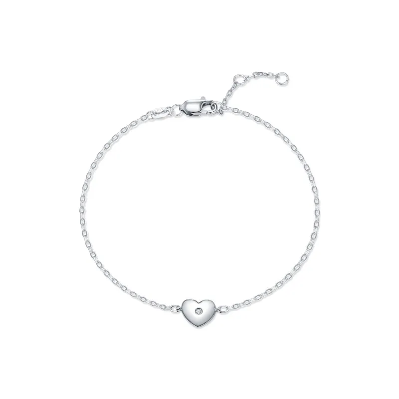 925 Sterling Silver Minimalist Puffed Heart Moissanite Chain Bracelet 110400015