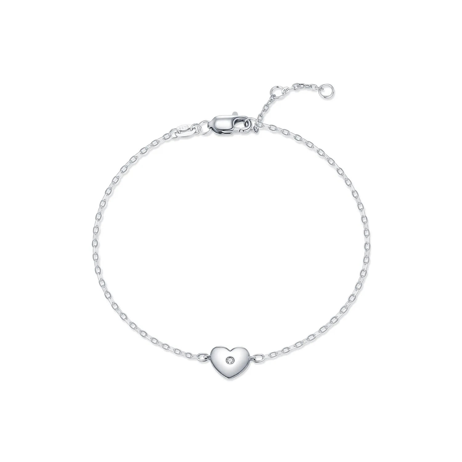 925 Sterling Silver Minimalist Puffed Heart Moissanite Chain Bracelet 110400015