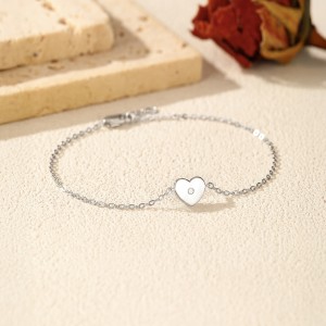 925 Sterling Silver Minimalist Puffed Heart Moissanite Chain Bracelet 110400015