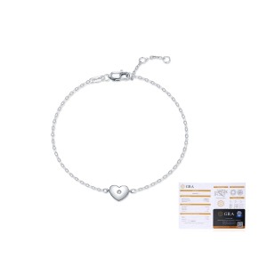 925 Sterling Silver Minimalist Puffed Heart Moissanite Chain Bracelet 110400015