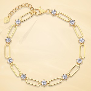 925 Sterling Silver 0.3Ct Moissanite Paperclip Link Bracelet 110400016