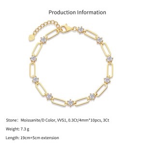 925 Sterling Silver 0.3Ct Moissanite Paperclip Link Bracelet 110400016