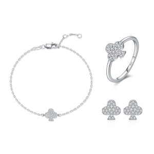 925 Sterling Silver Moissanite Pave Club Suit Bracelet