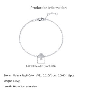 925 Sterling Silver Moissanite Pave Club Suit Bracelet